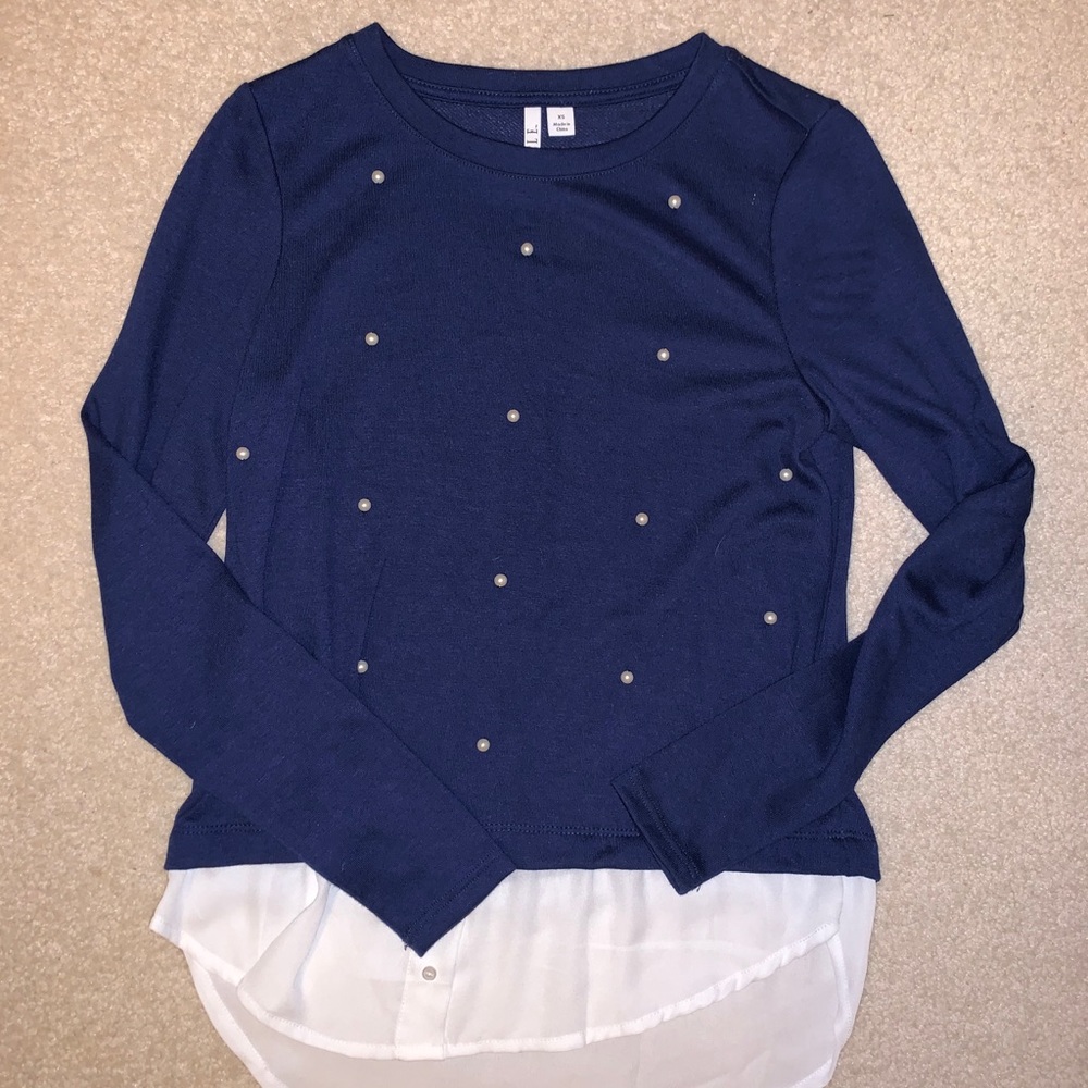 Blue Long Sleeve shirt with Pearls